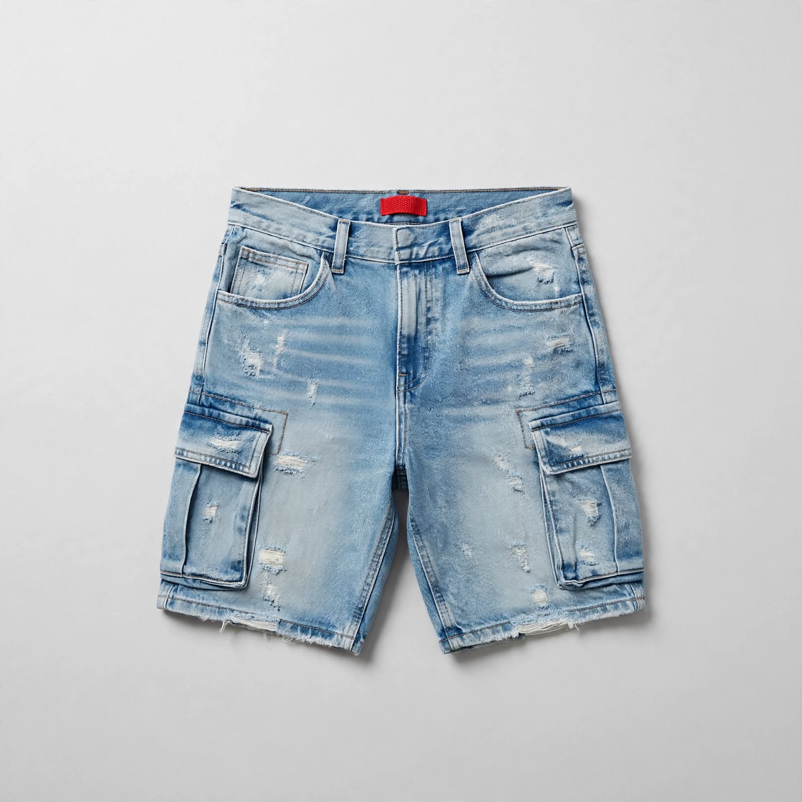 Distressed Cargo Denim Shorts